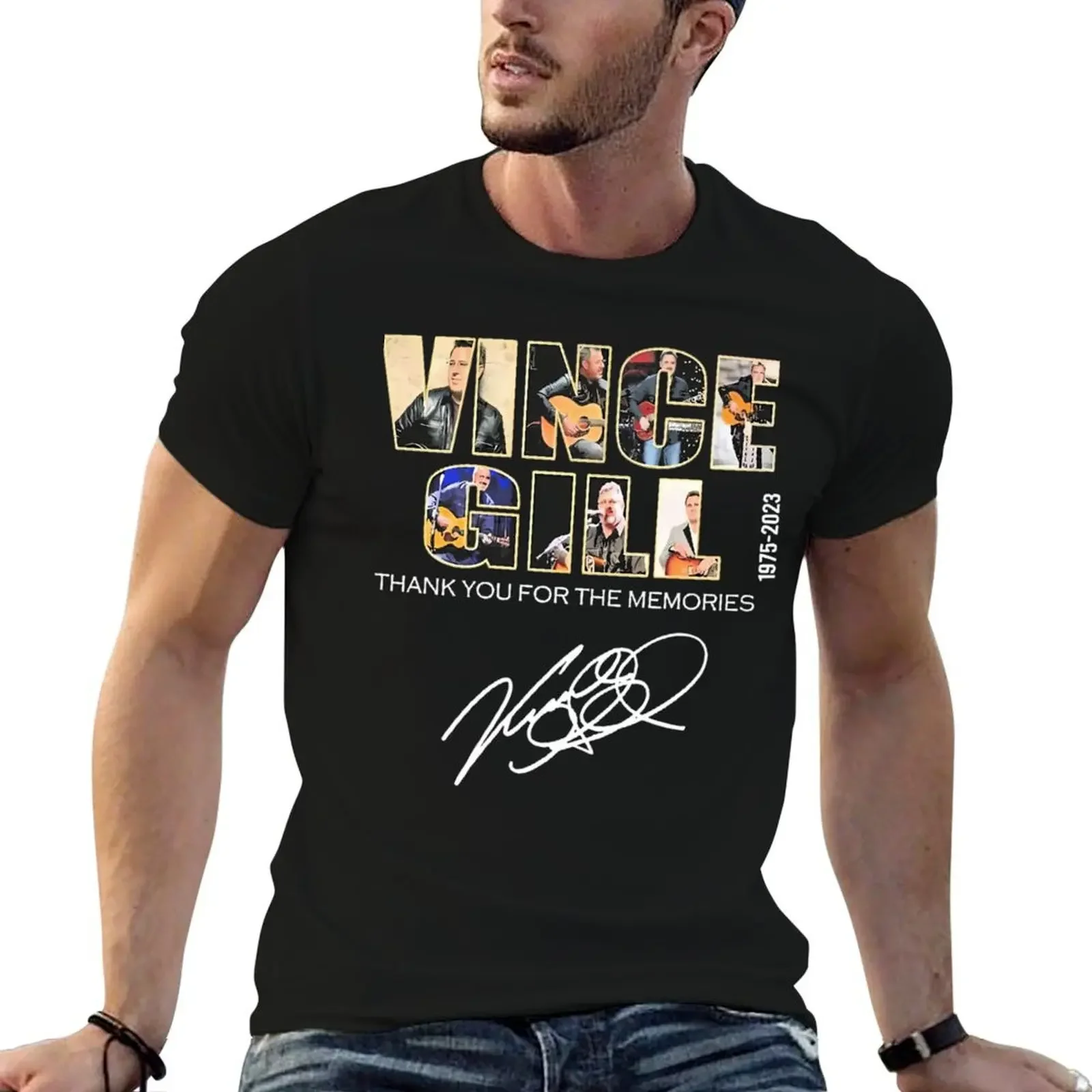 Vince Gill 1975-2023 Thank You For The Memories Signatures T-Shirt oversized anime t shirts t shirts for men graphic