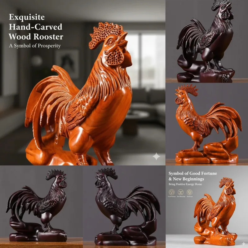 

Ebony Wood Rooster Statue Hand Carved Chinese Zodiac Chicken Figurine Lucky Home Living Room TV Cabinet Decor Gift 3D Statue New