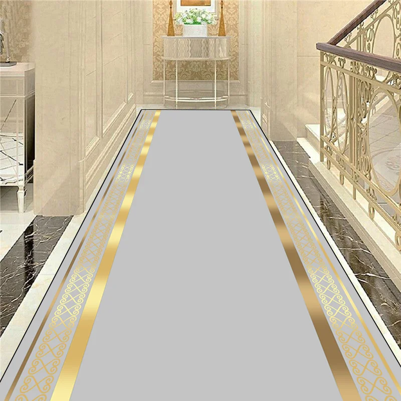 Luxury Gold Hall Corridor Carpet Non-slip Washable Runner Carpets Stairway Hallway Stairs Home Decor Rug Customizable Aisle Rug