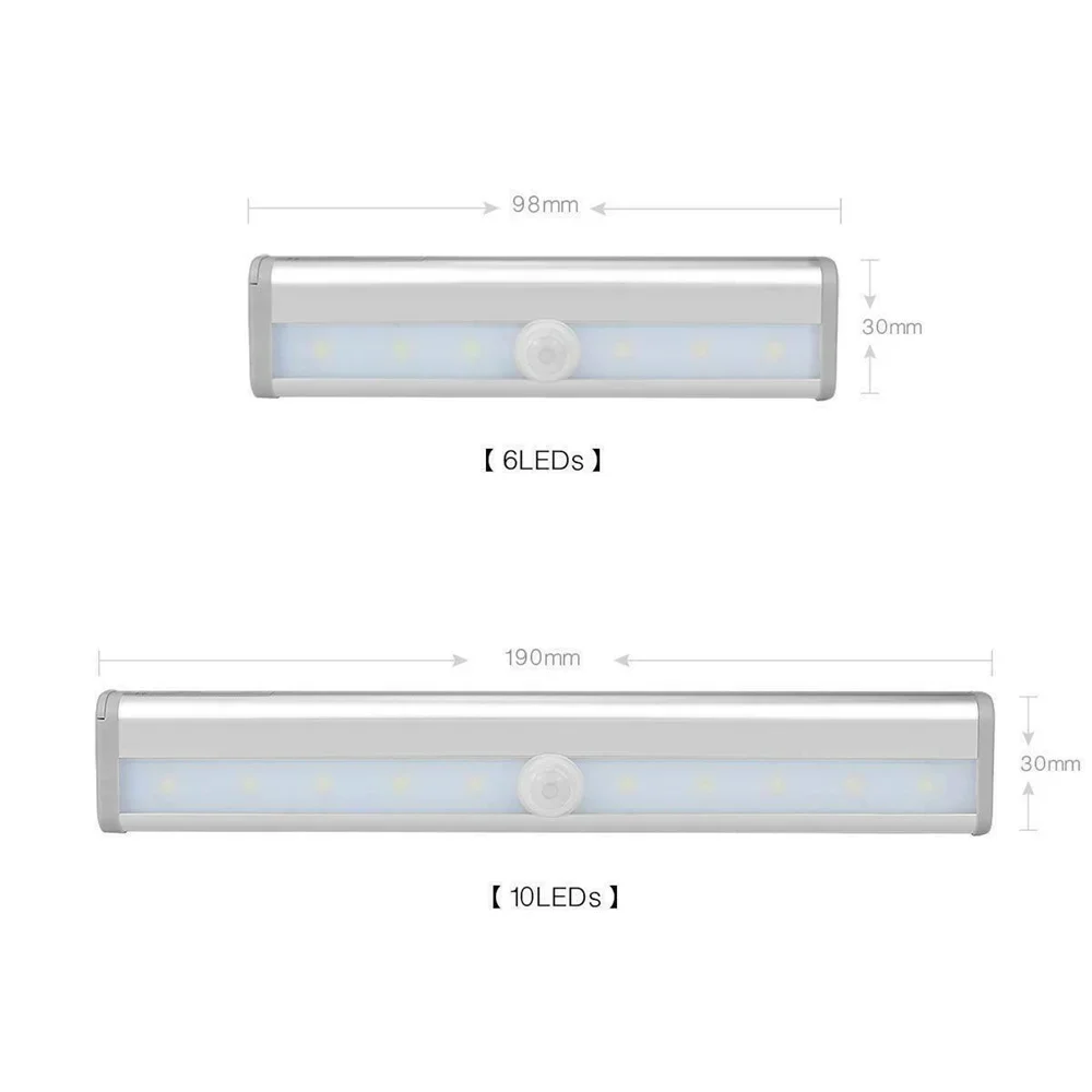 Jasne 10-diody LED PIR LED Lampka z czujnikiem ruchu Szafka Szafa Łóżko Lampka LED Pod szafką Lampka nocna Do szafy Schody Kuchnia