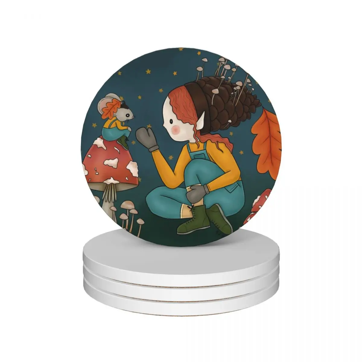 

Forest Girl Ceramic Coasters (Set of 4) flower cute set coffee cup stand Coasters