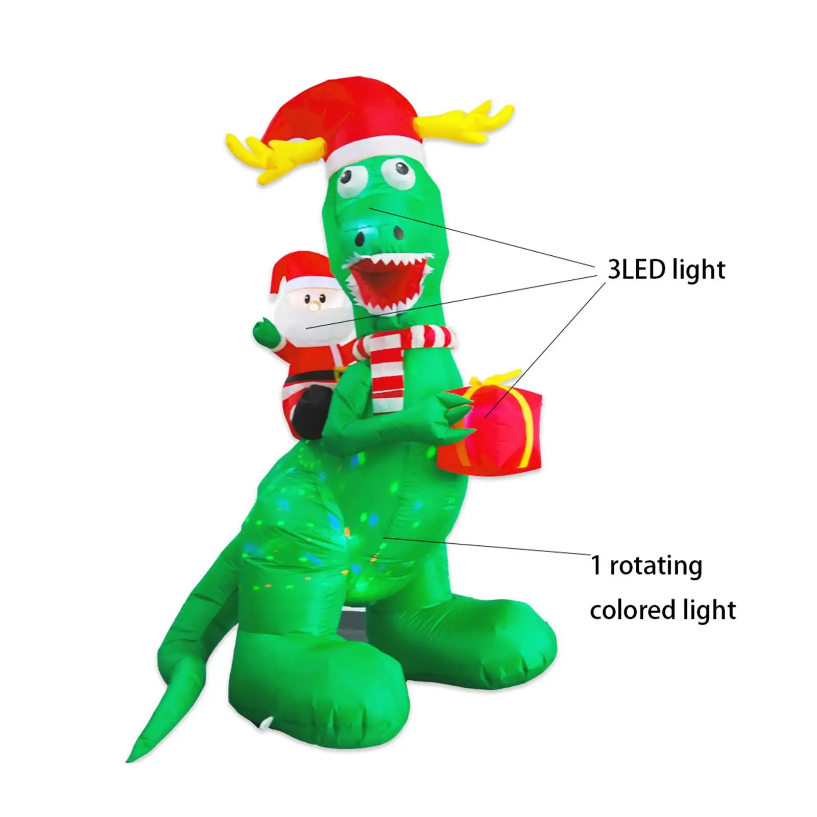 

8ft Christmas Inflatable Dinosaur Decor Yard Decoration Xmas Santa Dinosaur for Indoor Holiday Season Xmas Party Outdoor UK Plug