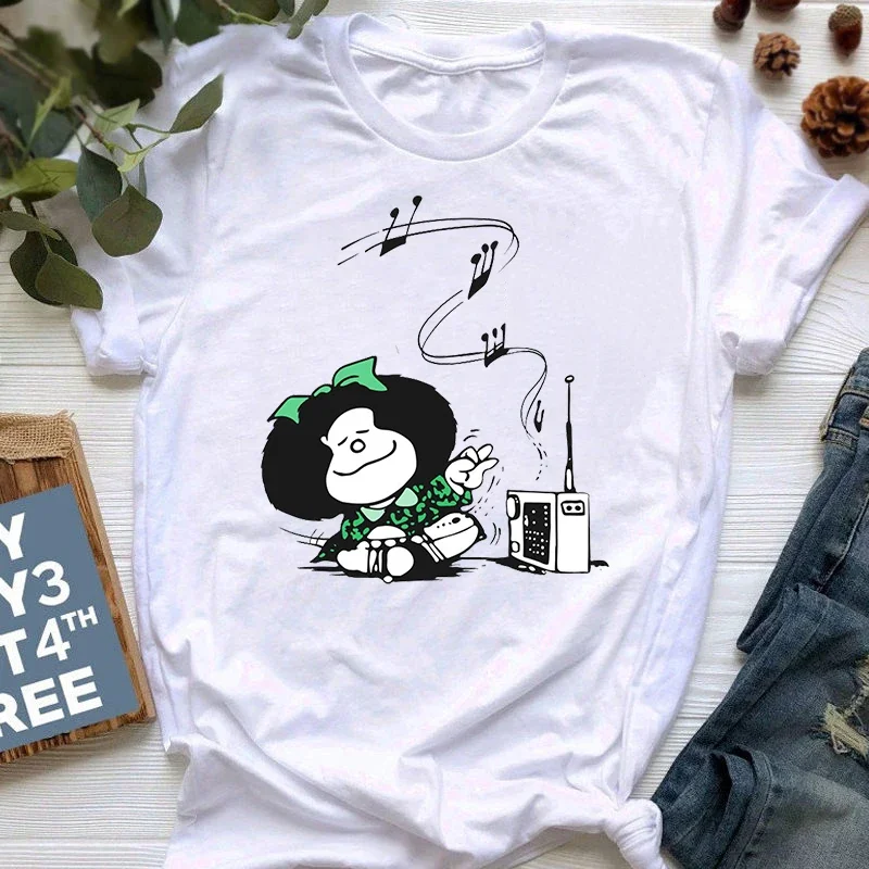 

Casual Girls Tops Mafalda Cute Manga Graphic Tshirts Female White Y2k Streetwear Print T-shirt Women Summer Cartoon Short Sleeve