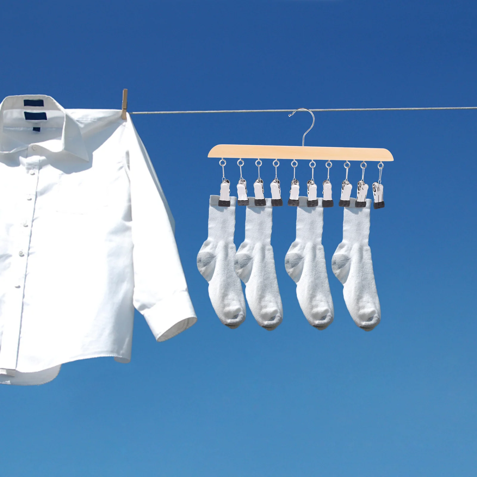 

Sock Hanger Clothes Hanger Laundry Drying Rack Wood Stainless Steel Hanging Rack Clips Underwear Scarf Bra Shirt Tie Hat