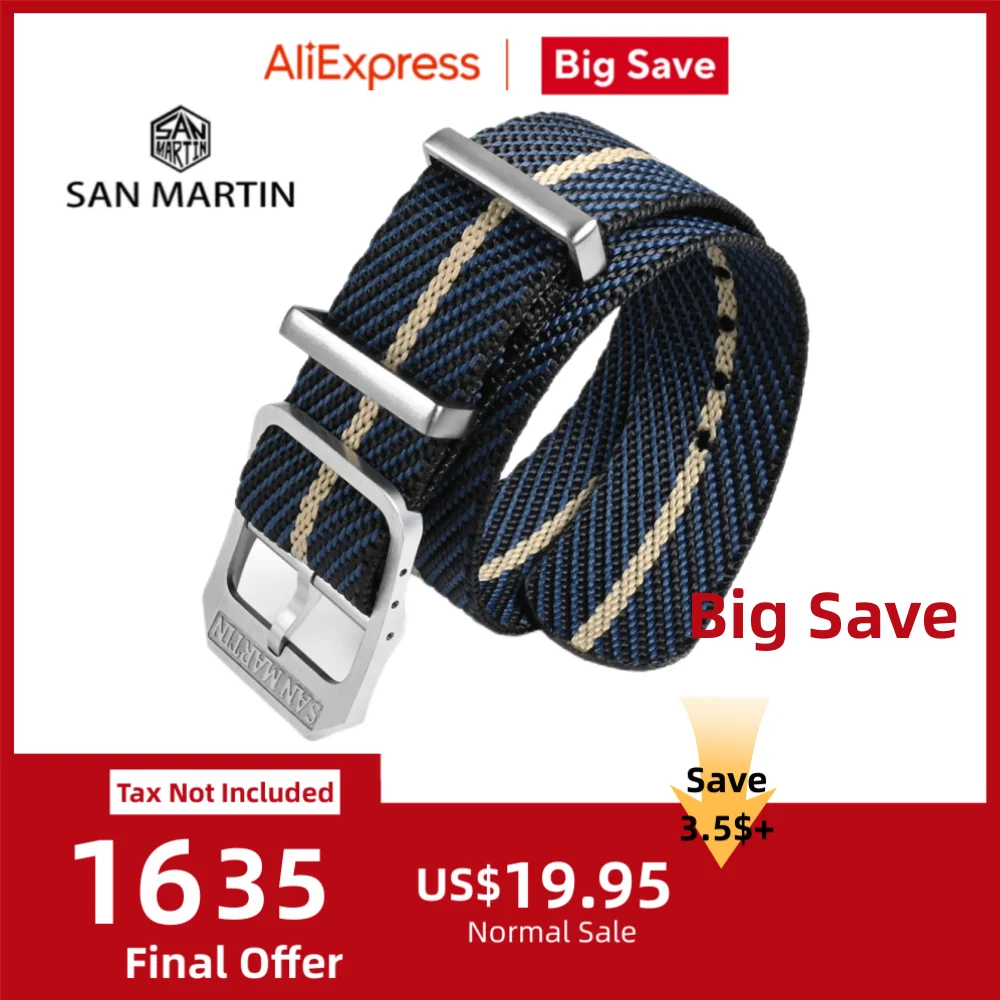 

San Martin тканый нейлоновый ремешок ретро ремешок для часов 20 мм военный ремешок для часов десантника с пряжкой Correa Reloj BD0006