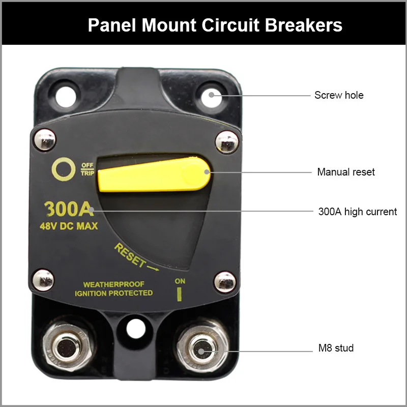 CB6 High Amp DC Circuit Breaker 12V 32V 48V  120A 50A 100A 200A 300A overload protector with Manual Reset