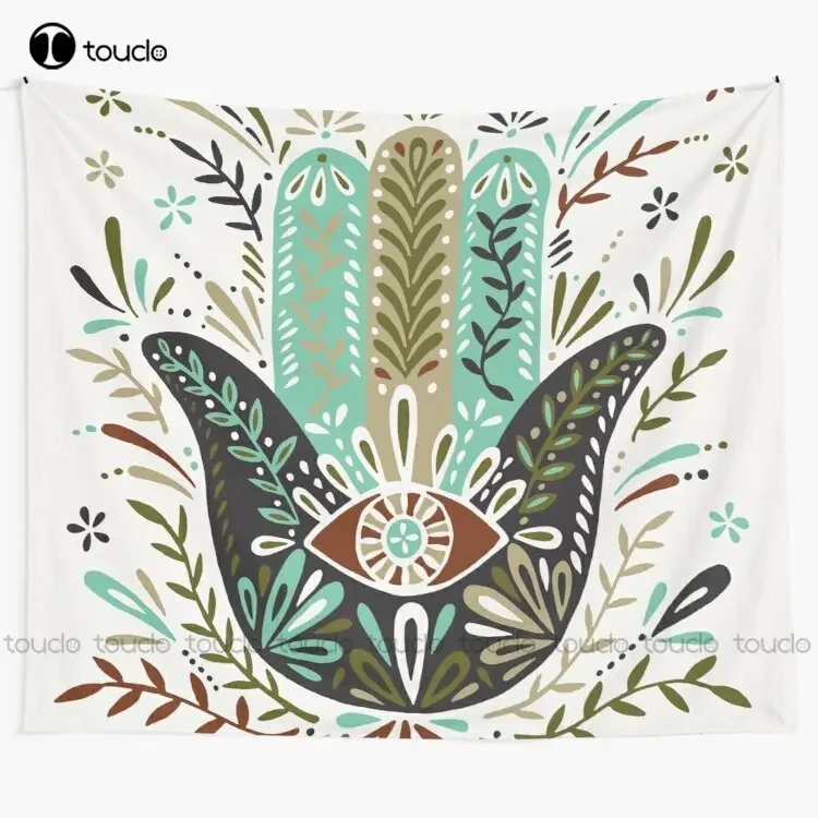 New Hamsa Hand – Earth Palette Tapestry Horizontal Tapestry Wall Hangings Blanket Tapestry Bedroom Bedspread Decoration