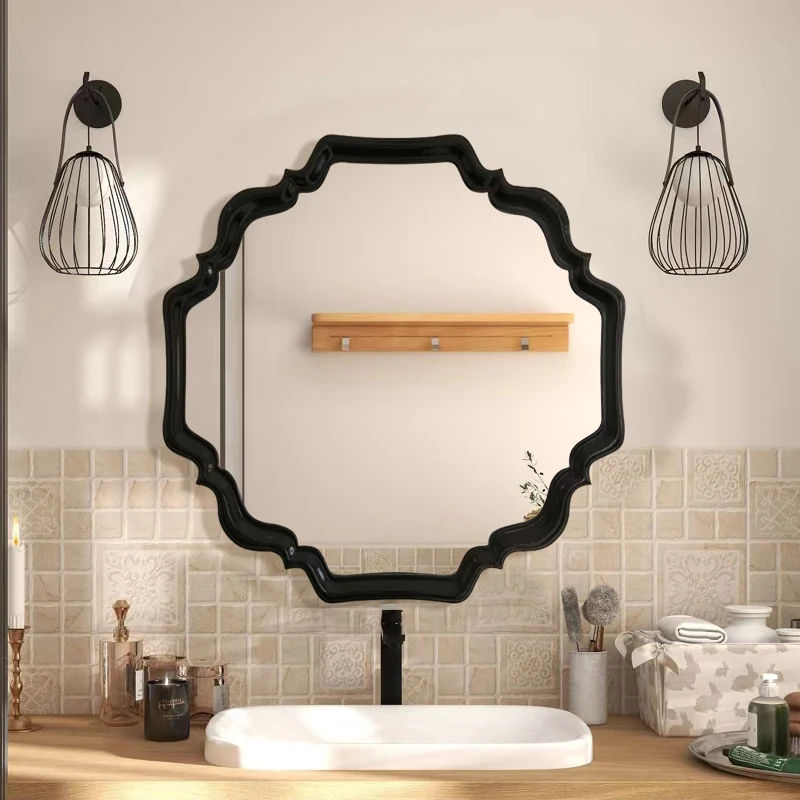 European bathroom mirror black retro bathroom wall  toilet makeup  French entrance fireplace decorative