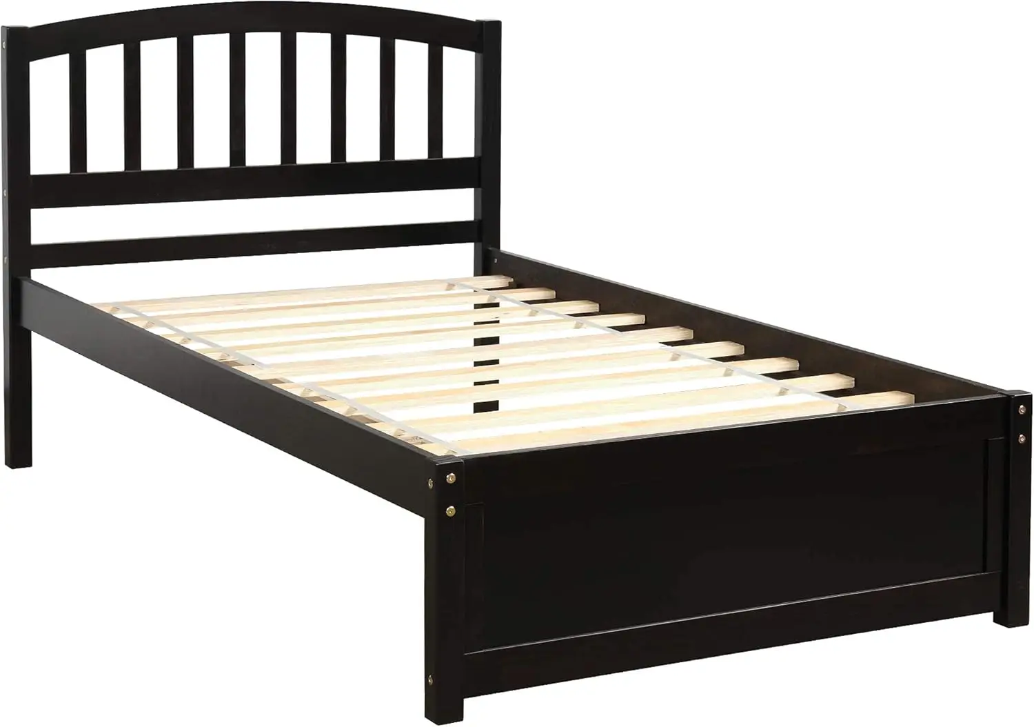 Twin Storage Bed Frame, Wood Platform Bed With Two Drawers And Headboard, Espresso