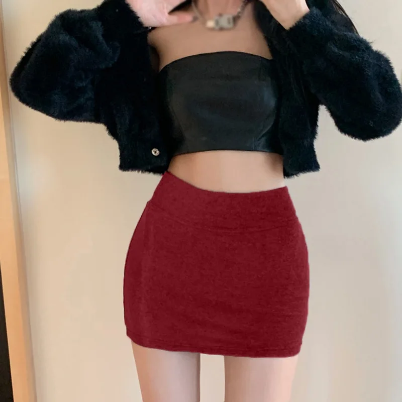 Versatile Short Korean Skirt Y2K Solid Color Thin High Waist vintage Sexy Slim All-match Short Skirts