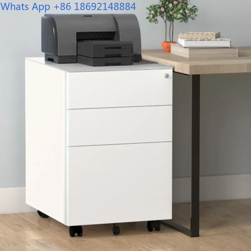 Steel Three-Drawer File Cabinet Under-Desk Mobile Low Iron Storage Drawer Cabinet with Lock Office Furniture