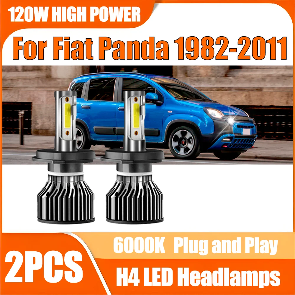2PCS H4 High Low Beam Auto Head Lamps 120W 20000LM LED Headlight 6000K White Turbo Car Lights 12V 24V For Fiat Panda 1982-2011