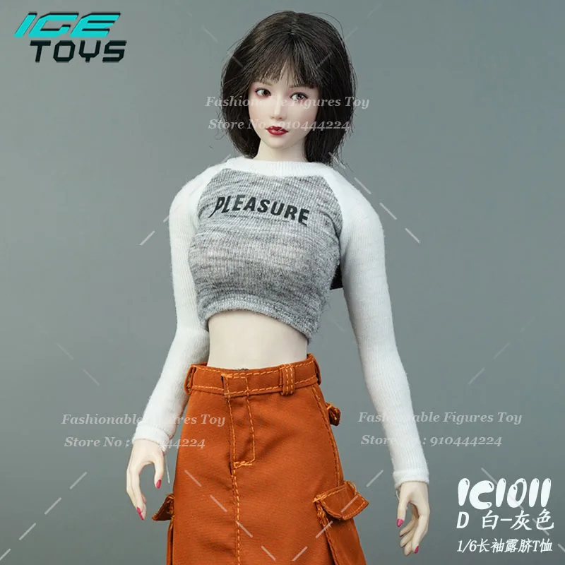 ICE TOYS 1/6 Frauen Soldat Print Crop Top Dünnes T-shirt Streetwear Hohe Taille Kordelzug Fracht Rock Fit 12 "Action figur Körper