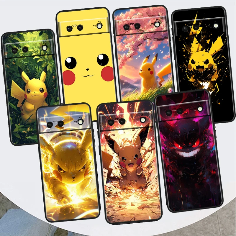 

Pikachu Lightning Cool Cartoon For Google Pixel 8 7A 7 6A 6 5A 5 4 4A XL 5G Black Silicon Shockproof Shell Soft Phone Case