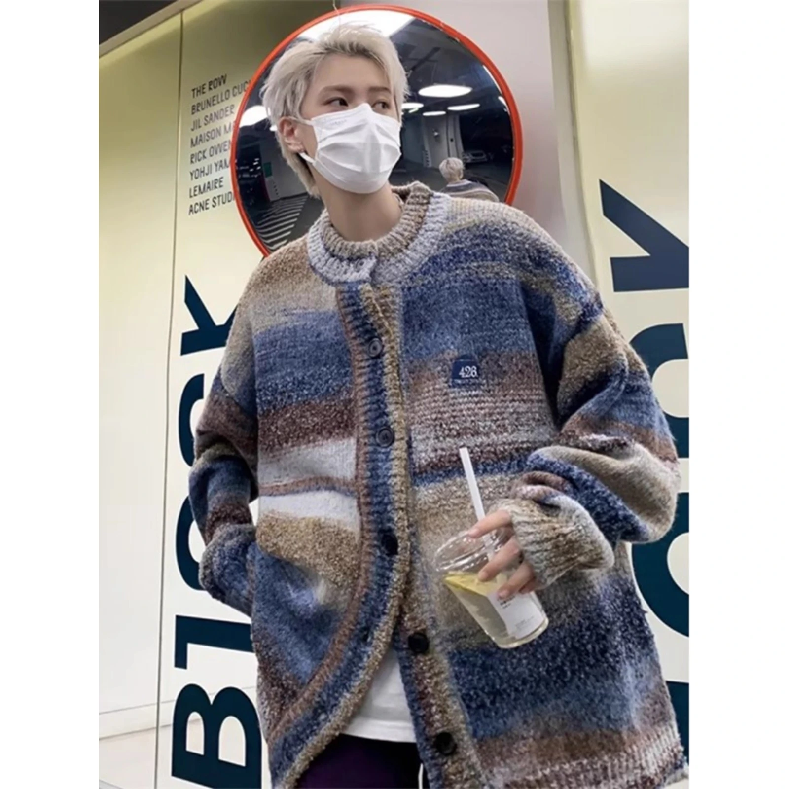 

Extra Large 300 Pou Rainbow Color Blo Knitwear Open Cardigan Men's Autumn Winter Lazy Sle Outerwear Japanese High-End ...