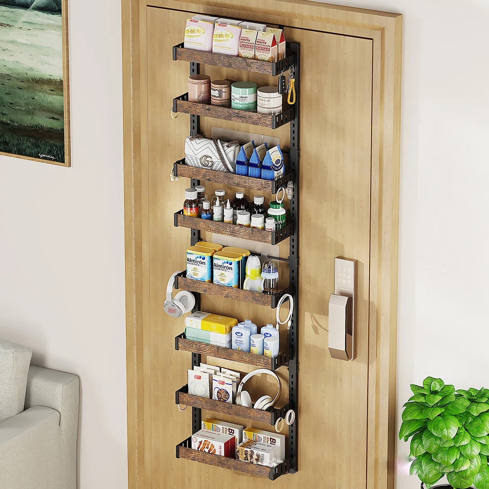 

1 Set Of 8-Layer Carbon Steel Door Back Storage Rack Non Punching Multi-Layer Storage Basket Dormitory Rack for Kitchen Bathroom