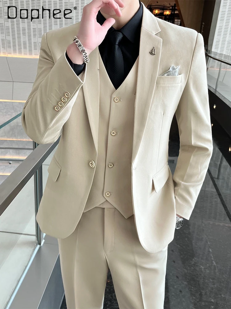 

Spring and Autumn Men's Apricot Gray Casual Business Formal Jacket Korean Style Blue Dark Gray Slim Fit Wedding Suit