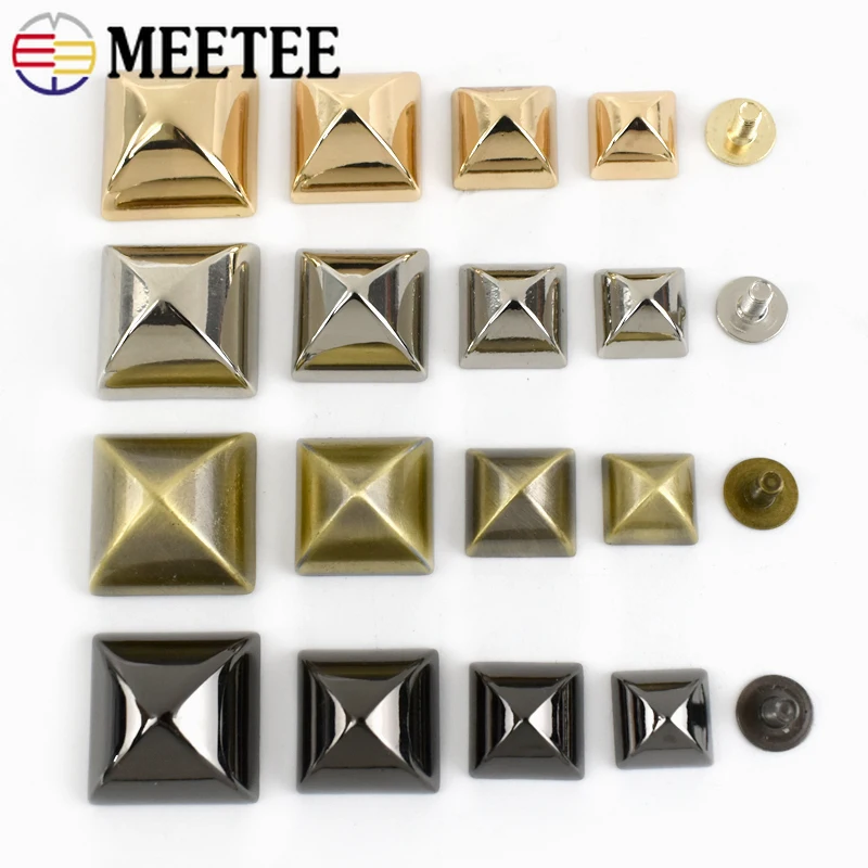 20Pcs 10/12/15/18mm Metal Nail Buckle Square Handbag Bottom Clasp Foot Button with Screws for Bag Tent DIY Hardware Accessories