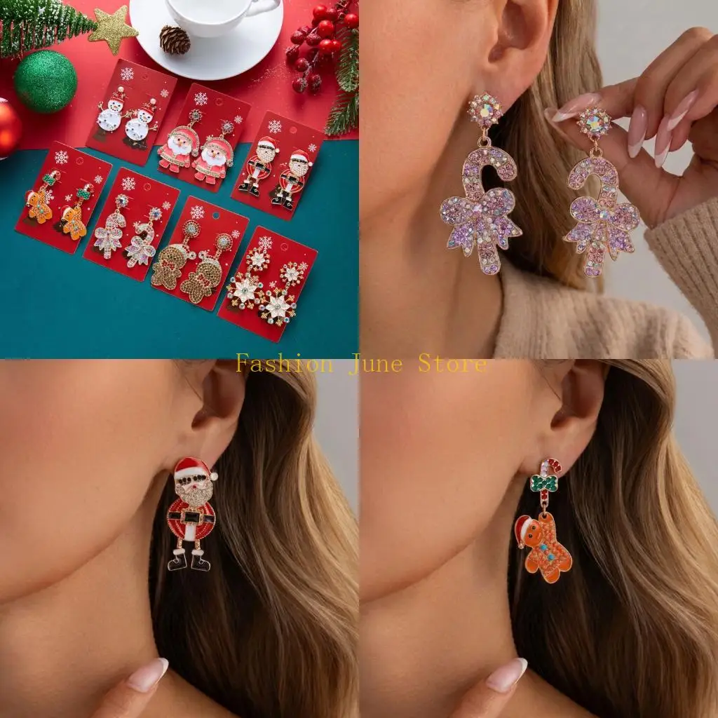 N5KA Holiday Enamel Earrings with Sparkling Detail for Winter Outfits