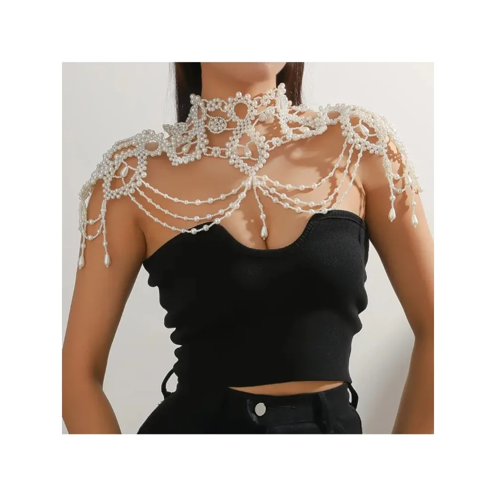 Elegant Pearl Beaded Shoulder Chain Bridal Body Chain Wedding Jewelry for Bride Belly Chain Fille Toute Nue Sexy GP09