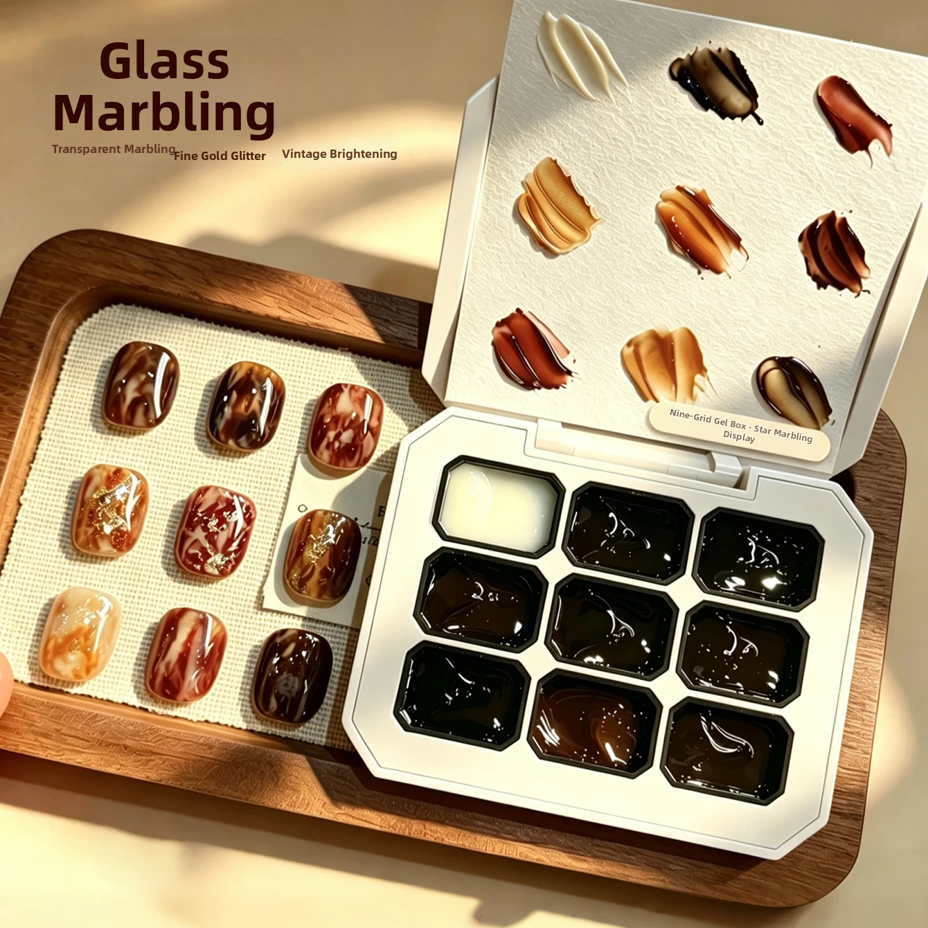 9-Grid Nail Art Glass Ombre Pudding Gel - 2026 Fall New Ice-Clear Caramel Amber Glass Ombre Nail Art Autumn Winter Essential