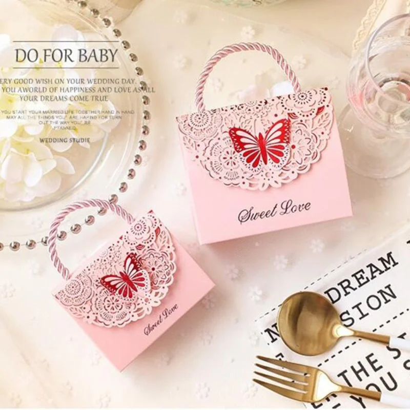 Imagem -04 - Stereoscopic Flores e Borboletas Gift Bolsa para Convidados Favores do Casamento Baby Shower Candy Box Festa de Aniversário 50 Pcs 3d