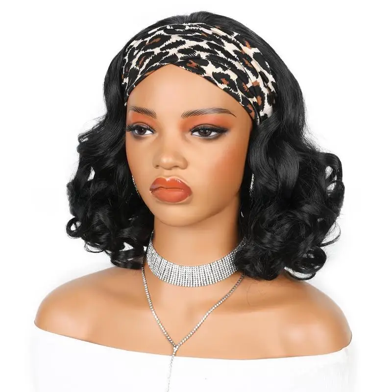 

SQRDGQ синтетические волосы повязка на голову парик женский 20 дюймов средней длины черный парик женские кудрявые вьющиеся женские парики для женщин высокое качество