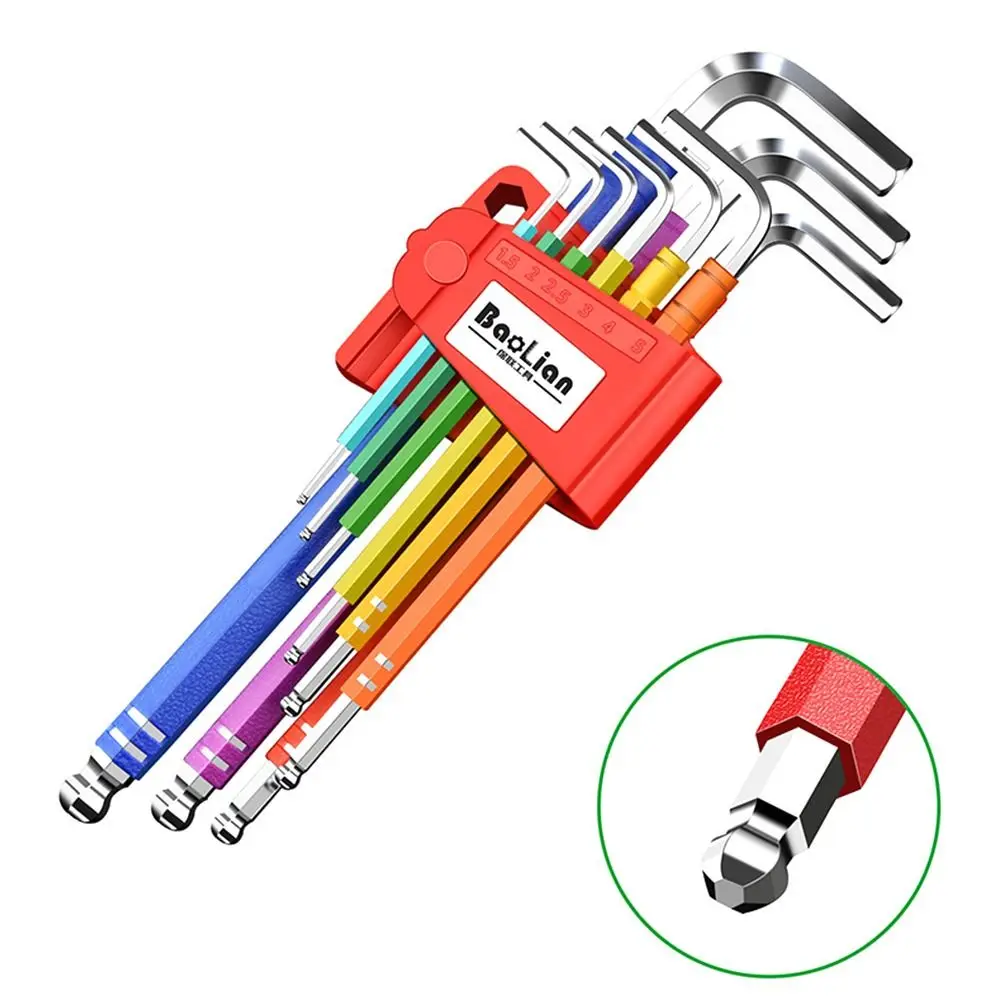 Jeu de Clés Allen Professionnelles de 1.5mm à 10mm, Outils Manuels Torx à Bout Bille, Outil de Réparation de Bicyclette en Forme de L, 9 Pièces