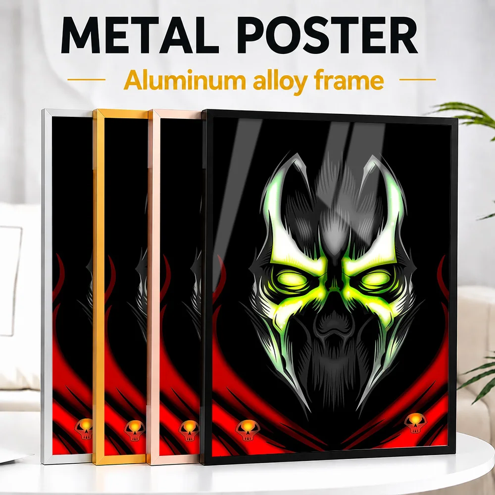 Spawn Mask Metal Poster With Aluminum Alloy Frame Customized Illustrated Wall Art For Home Office, Comic Book Collector Gift