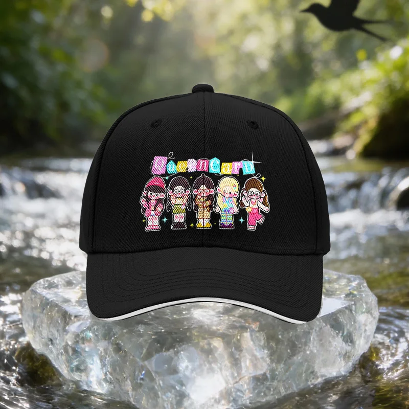 Five Colorful Girls Pattern Sandwich Baseball Cap, Unisex, Simple, Lightweight, and Adjustable Outdoor Sun Hat, Ideal Gift for T