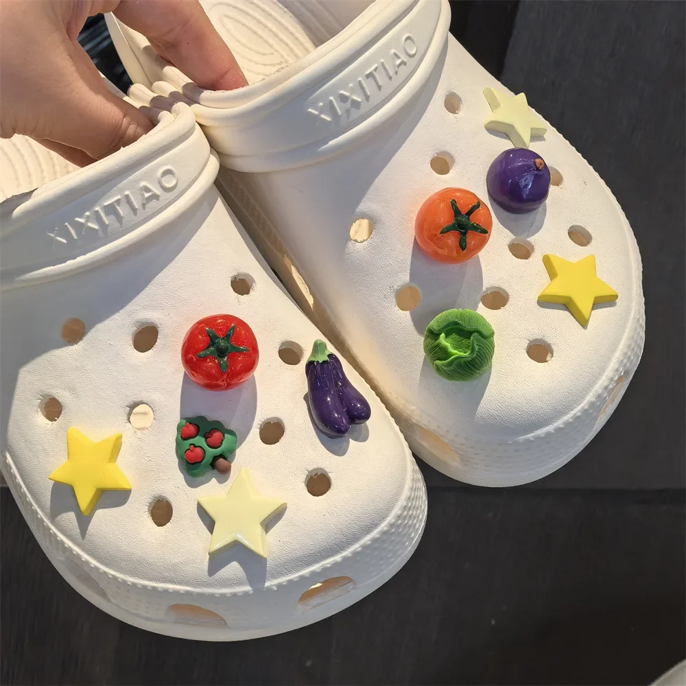 Set - Cucumber Tomato Eggplant Chili DIY Detachable Buckle 3D Vegetable Shoe Charms Shoe Decorations Accessories for Sneakers