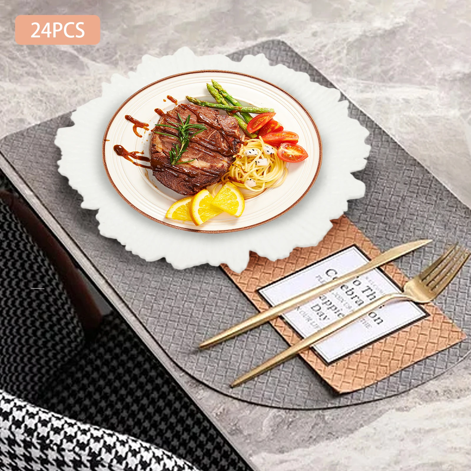 

Durable White Charger Plates 8in Stable Bottom Wide Heat-insulating Rim Anti-scald Anti-drop For Party Family Dinner