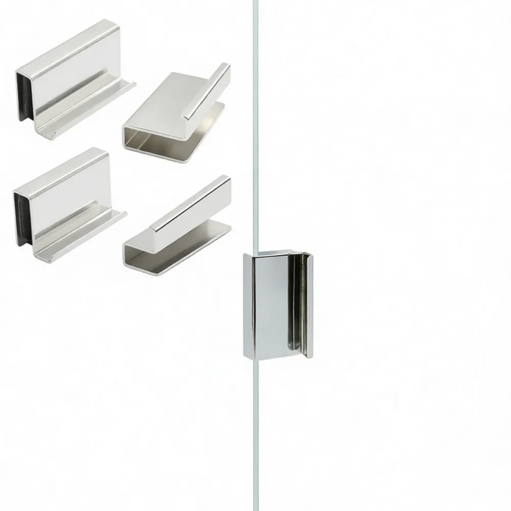 Stylish Glass Door Handle Clamp No Punching Needed For Display Case Cabinet Acrylic Shield Modern Metal Fitting