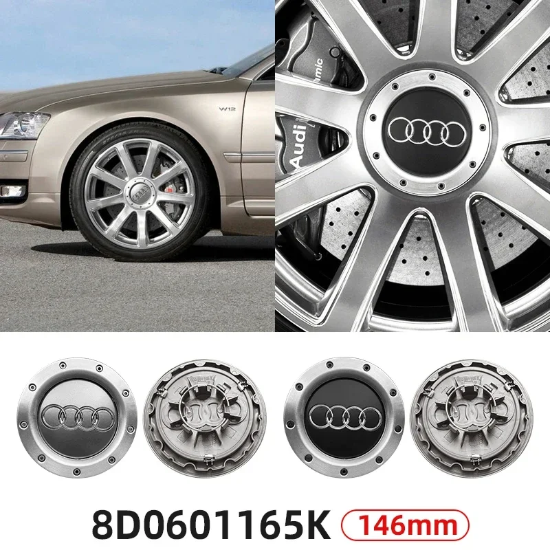 4pcs 146mm Gray Black Car Rim Cover Wheel Center Hub Caps 8D0601165K For Audi TT A2 A3 A4 A8 S6 Q5 Q7 RS6 Car logo Accessories