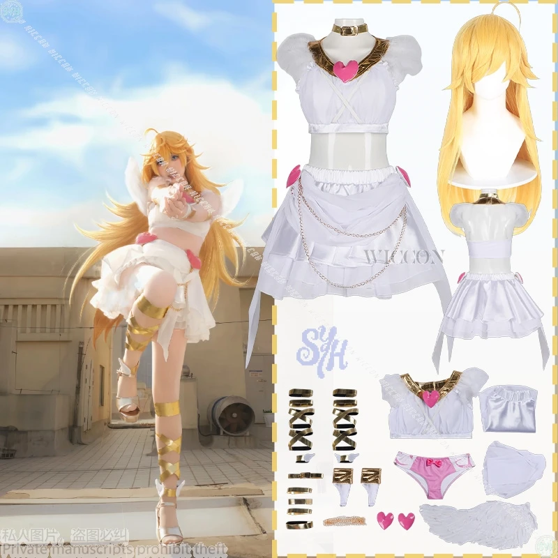 Sexy bellissimo angolo Anime slip e calza con reggicalze Cosplay ali cuore vestito bianco Lolita Halloween festa di Natale Cos
