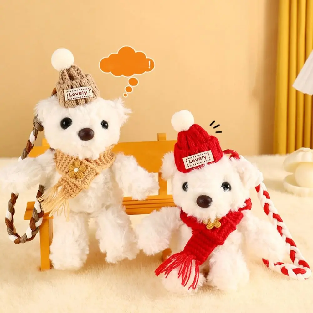 Bonito urso de pelúcia boneca chaveiro pingente pp algodão dos desenhos animados boneca saco acessórios enforcamentos ornamento presente