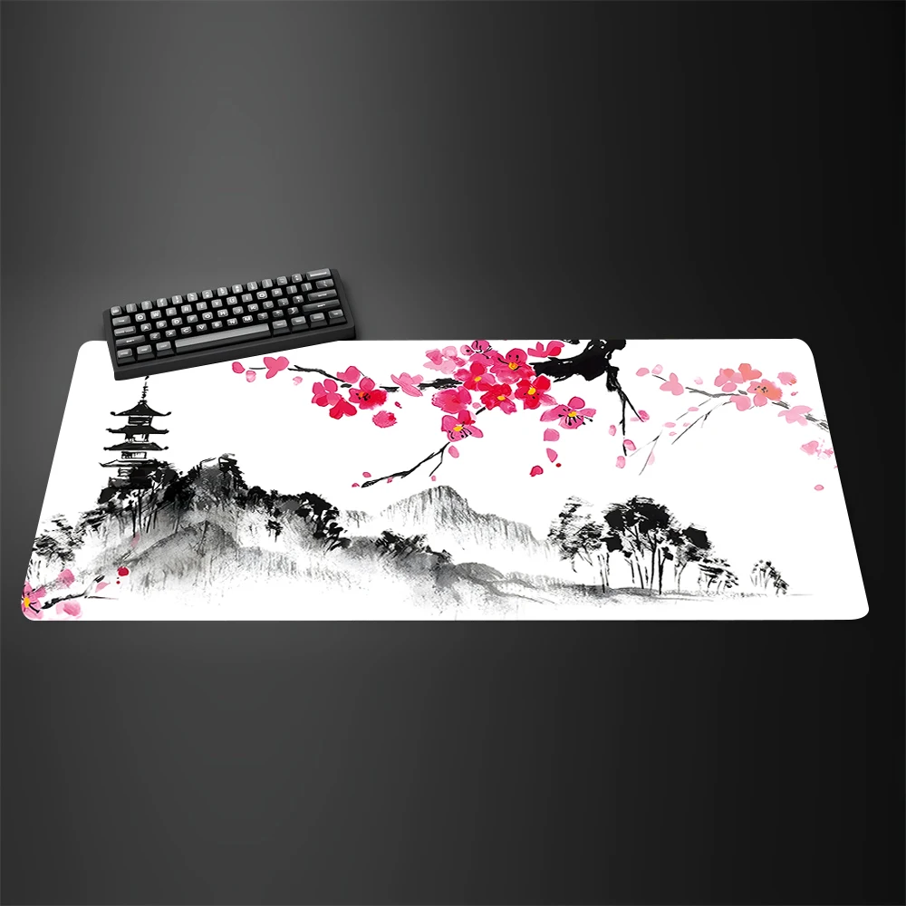 Large Anti-Slip Rubber Gaming MousePad Sakura Scenery Mouse Pad Durable Desk Mat Thick Seam Edge Suitable for Office and Gaming