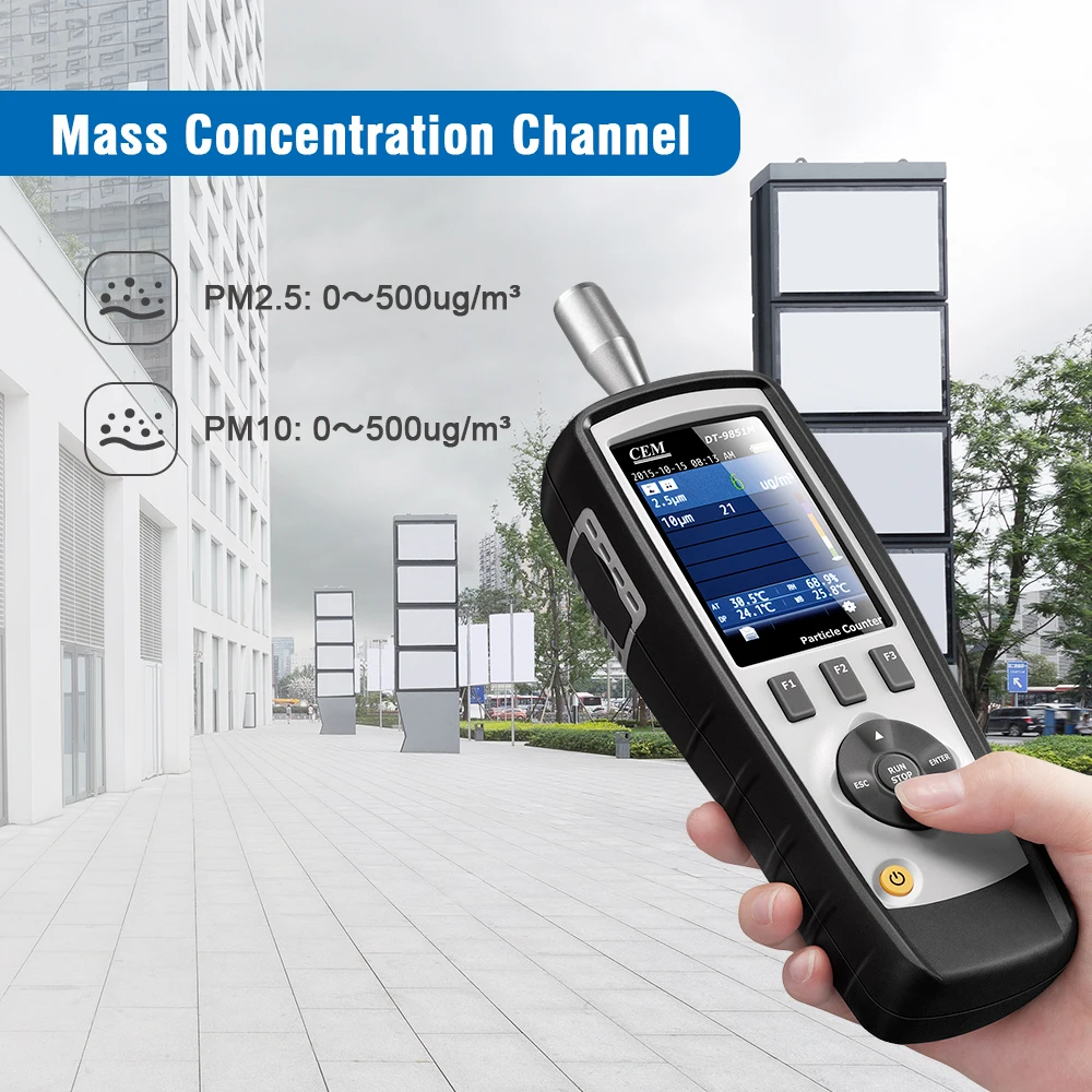 

CEM DT-9851M Handheld Professional PM 0.3/2.5/10 µm Air Quality Particle /Dust Detector/Counter and Temperature Measuring