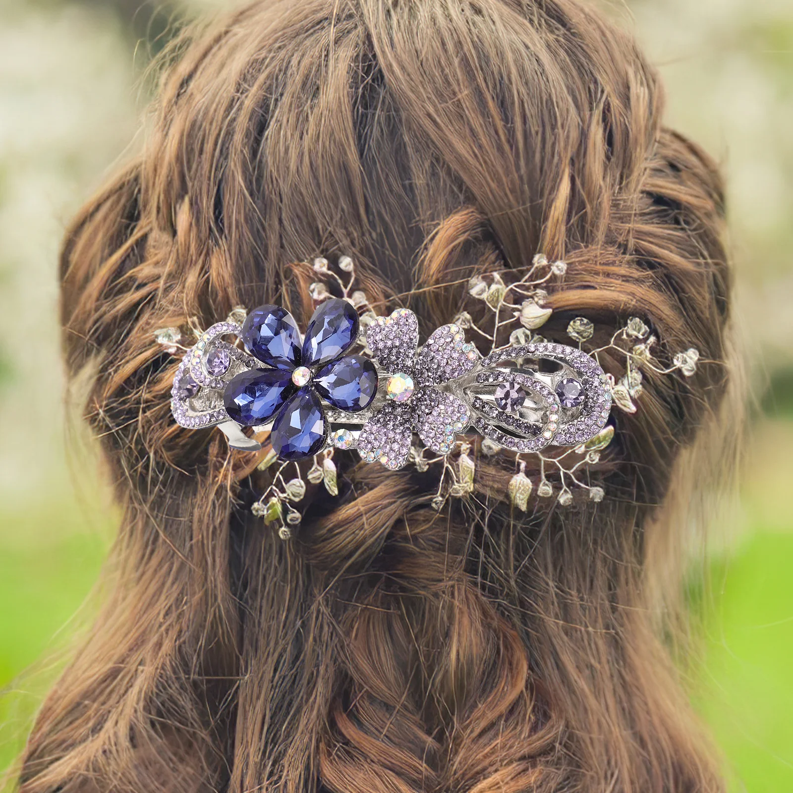 

Metal Flower Hair Clip Rhinestone Spring Barrette Stylish Hair Accessories for Women Wedding Dating Graduation