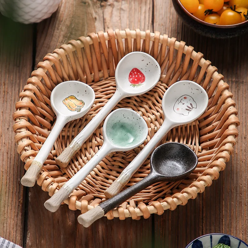 

High Quality Porcelain Soup Spoons Ceramic Chinese Japanese Style Spoon for Coffee Tea Yogurt Ice-cream Appetizers