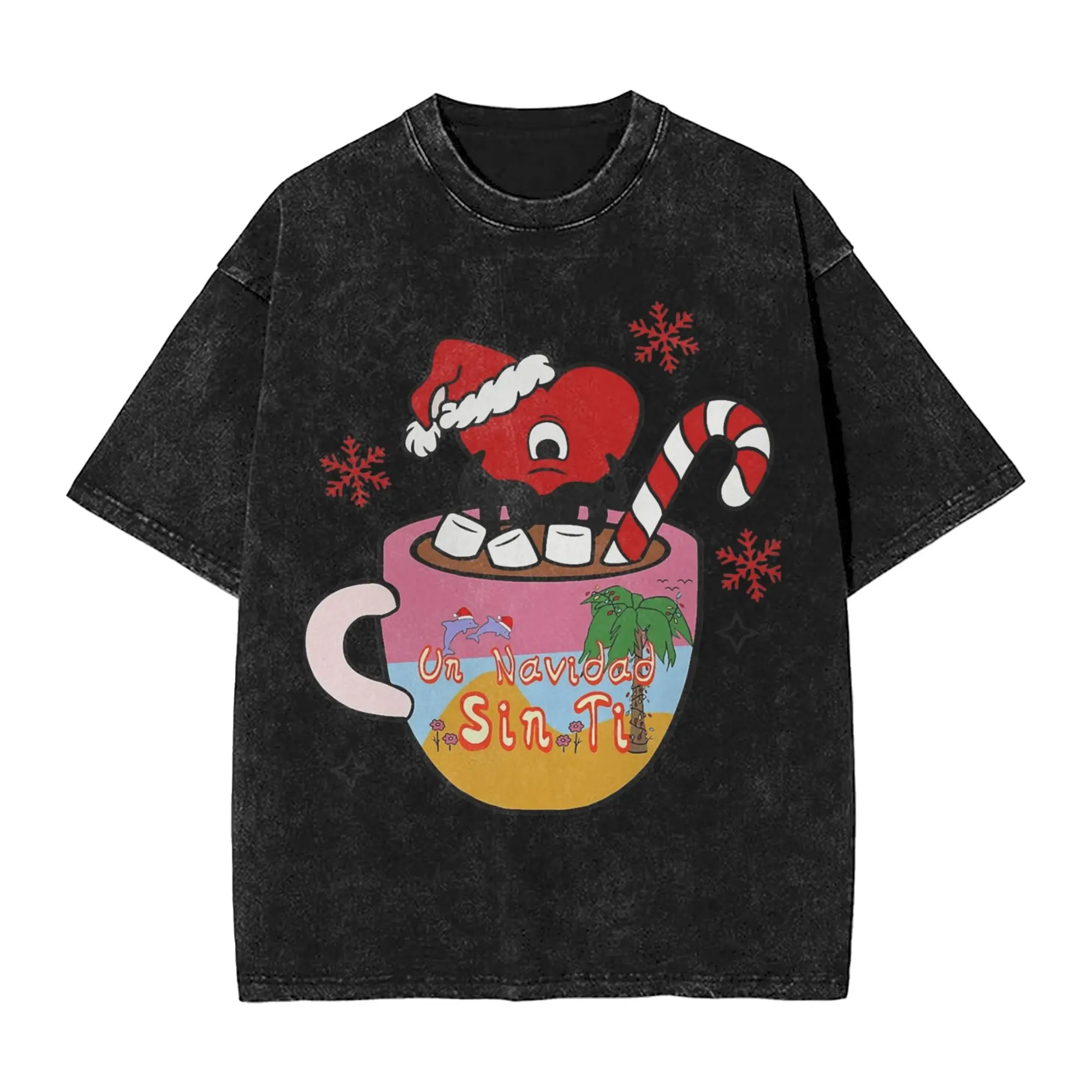 Art Bad Bunny joyeux noël lavé t-shirts Streetwear Hip Hop Vintage T-Shirt t-shirts hommes femmes coton haute rue graphique