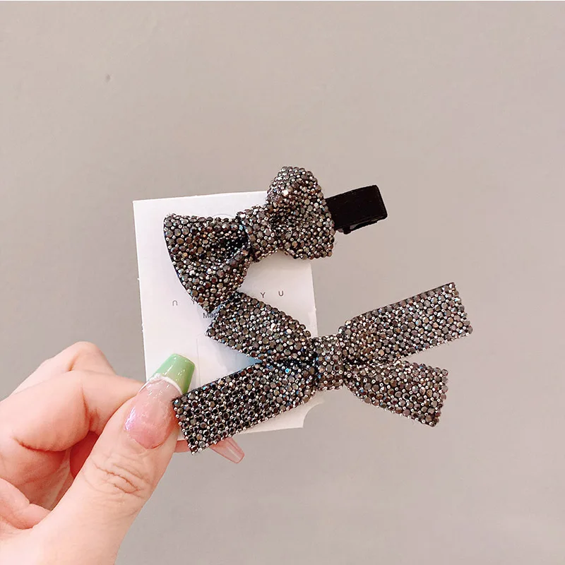 luxury hair clips accessories for girls Bow edge clip with sparking rhinestone bangs clip minimalist back spoon