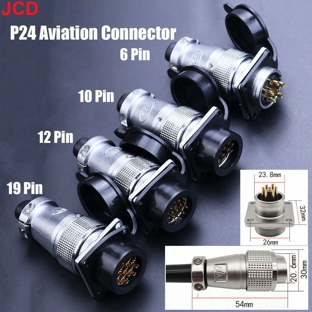 JCD 1pc P24 Aviation Plug Socket PLS24 6-pin 10 pin 12 pin 19P Male And Female Plug Docking Square Flange Industrial Connector