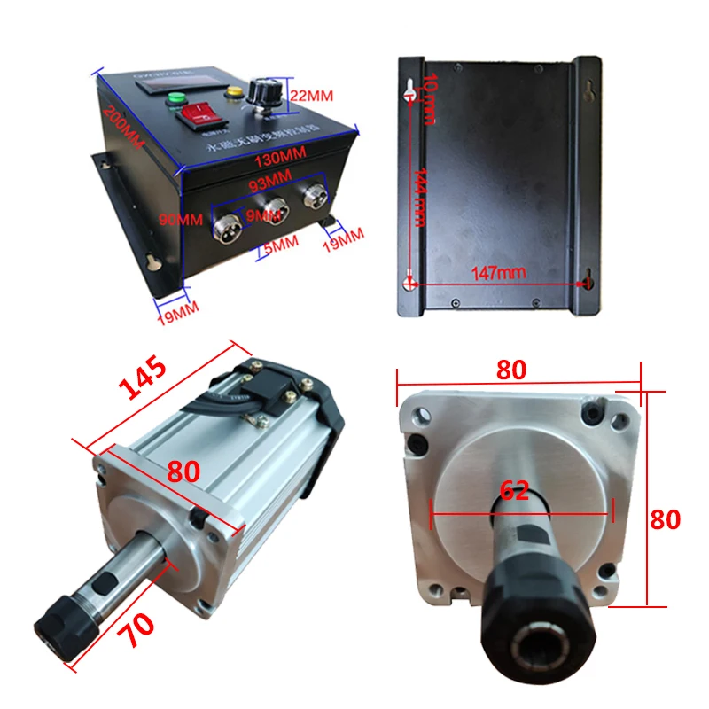 750W/0.75KW 3000RPM ER16 or ER20 Brushless CNC Spindle Motor Air Cooled Brushless Spindle DC Motor Wood Working Lathe