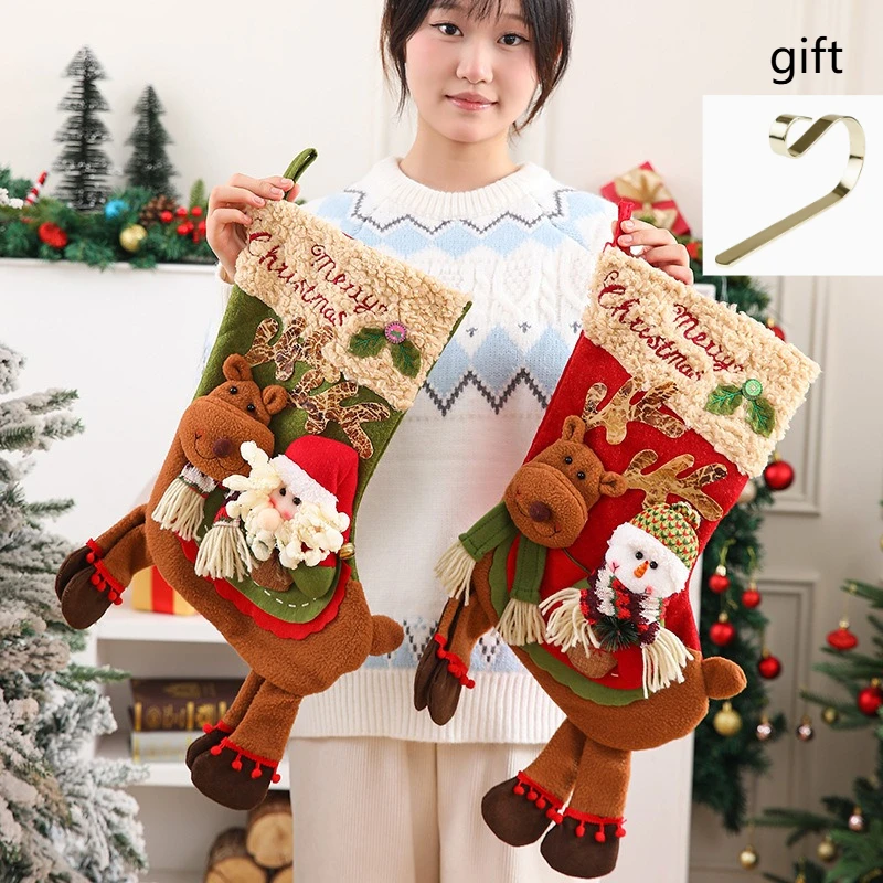 

1pc Christmas Stocking Snowman Santa Elk Kid Candy Gift Bag Santa Claus Elk Xmas Tree Snowman Christmas Sock Hook gift