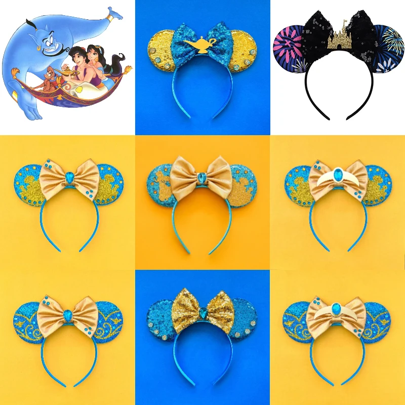 Disney Aladdin Headbands For Kid Cosplay Genie of the Lamp Bow Hair Accessories Girl Princess Jasmine Castle Ears Hairband Women