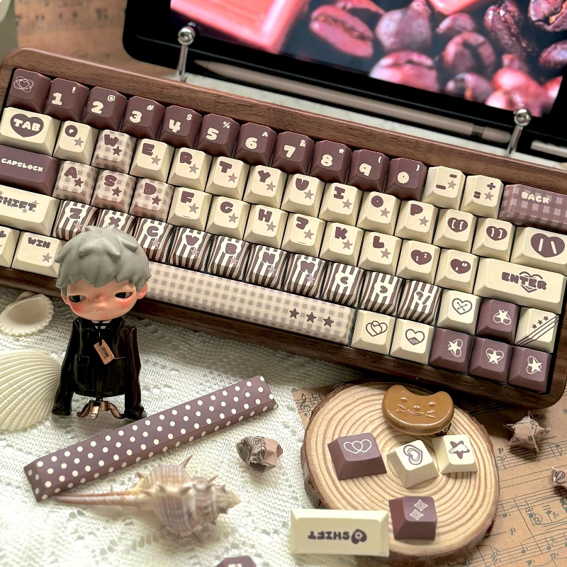 Silky Cocoa Keycaps Set PBT Sublimation Cherry Profile Keycaps for Mechanical Keyboard Custom Accessories Cute Keyboard Caps