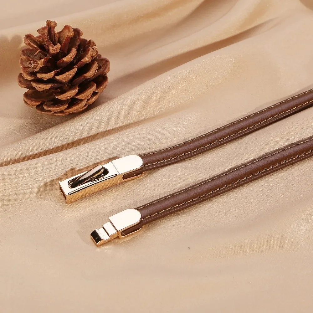 Luxury Ladies Slim Waist Belt Retro Spring Buckle Design Leather Belt Adjustable Length Dress Belt