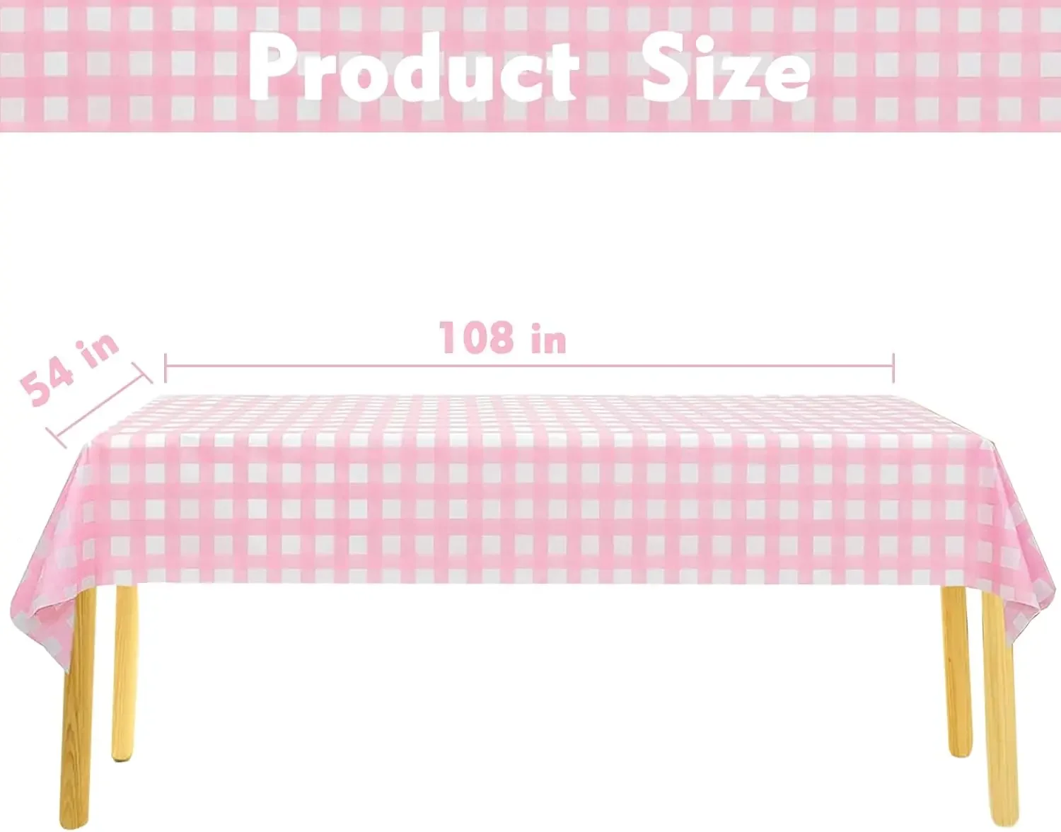 Retro roze pasteltafelkleed 54"x108" |   Robuust waterdicht kunststof voor picknick- en koffieshopdecor |    Feestachtergrond