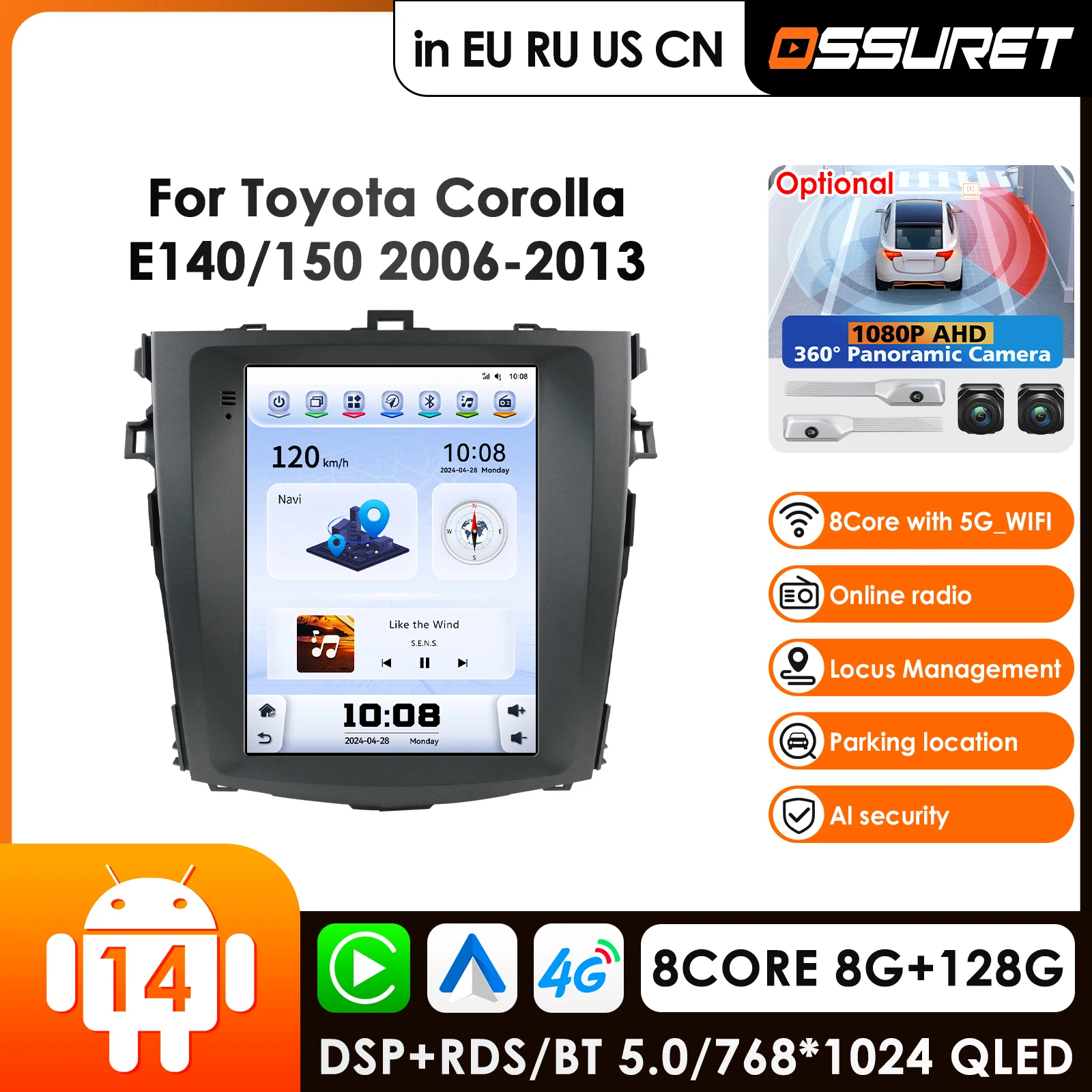 

OSSURET 9.7" inch screen 2 Din Android 14 Car Radio for Toyota Corolla E140 / E150 2006 - 2013 Multimedia Video Player Carplay